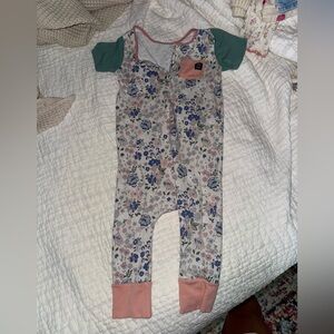 Floral Kids Romper with Green Sleeves